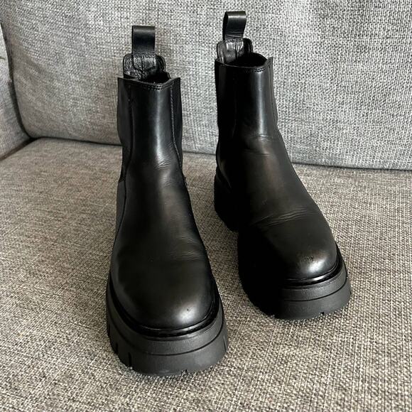 ASH Links Black Leather Platform‎ Chelsea Boots US 5 EU 35 Lug Sole Chunky Heel - Picture 3 of 16